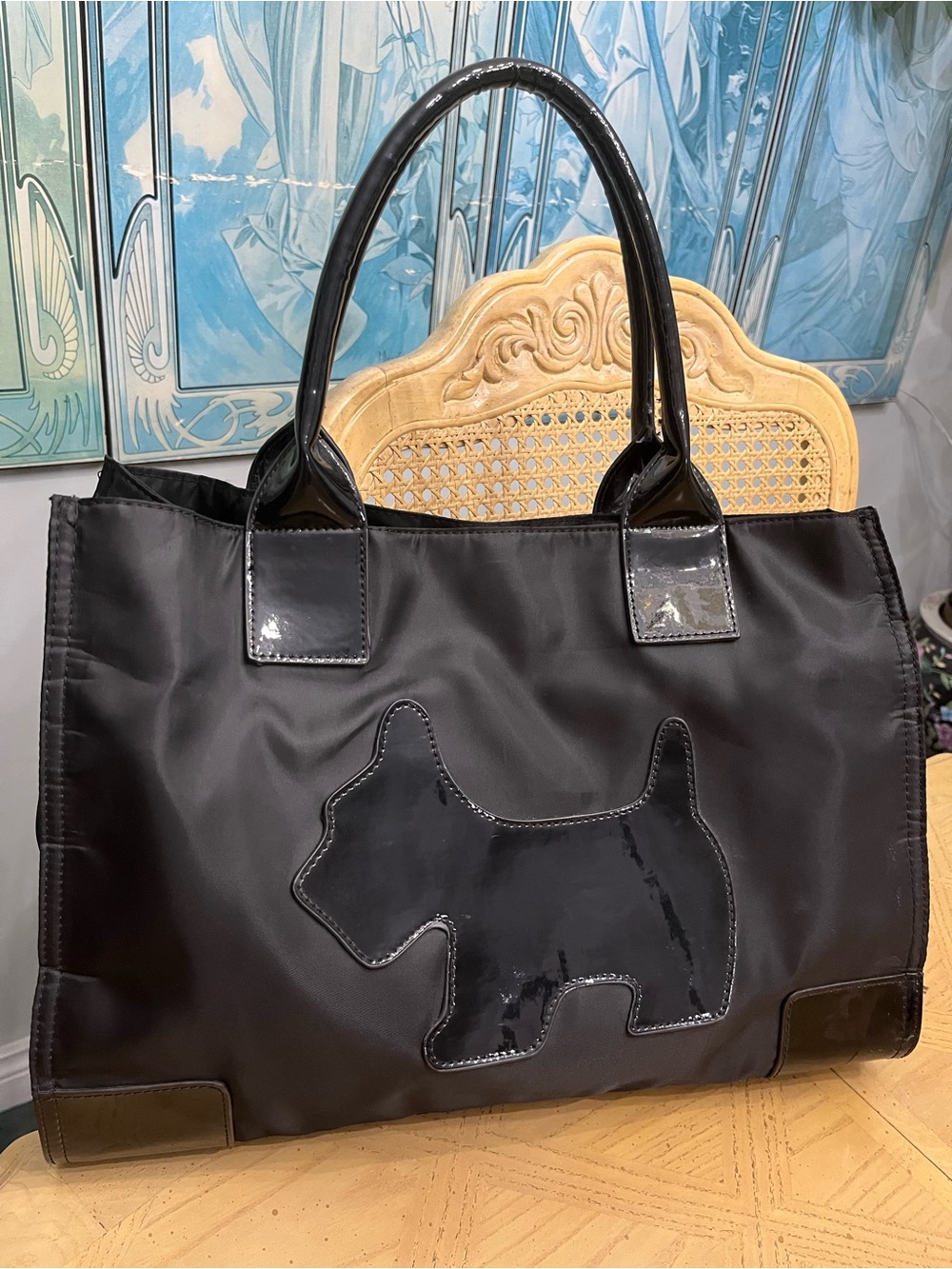 Agatha Paris Black Tote Bag with Scottie Dog Silhouette